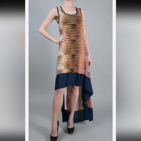 🦄 Elegant Multicolor Sleeveless Dress Size Large 24" And Stretchy - Picture 4 of 15